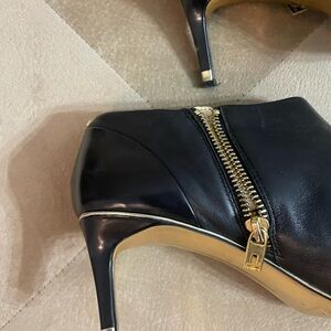 Ted Baker Black Heeled Boots with Gold Accents
